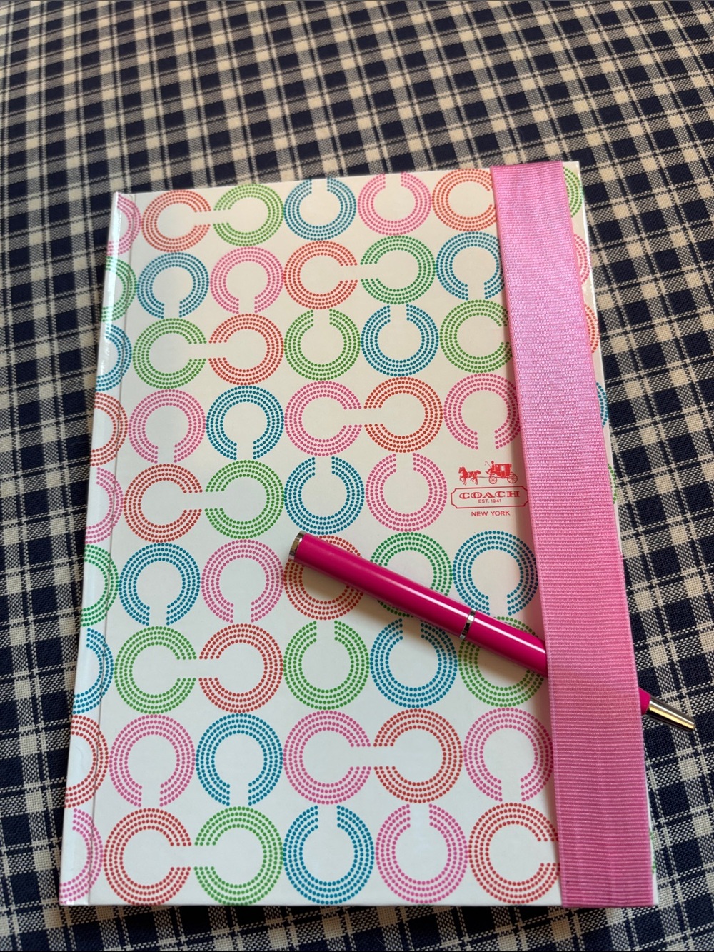 Coach Multicolor Signature Circle Journal with Pink Trim and Coach branded pen - Picture 2 of 7
